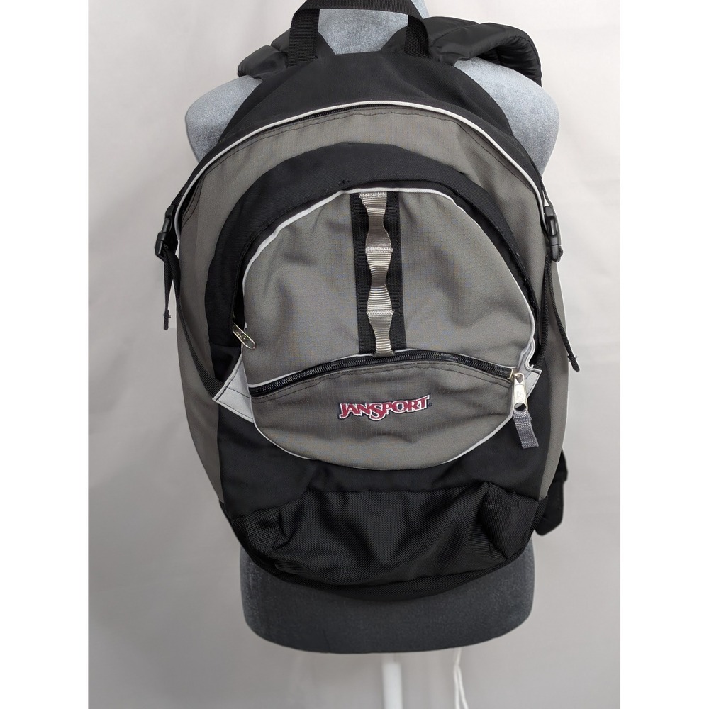 JanSport Backpack Gray Black Large Bookbag School Travel Multi Pocket 20x15